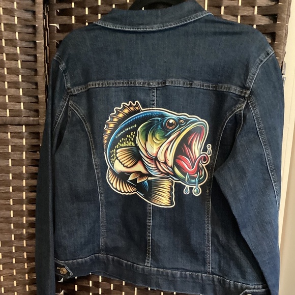 Vibrant Graphic Denim Jacket ( Size : Large) Color: Dark Blue) - Picture 1 of 3